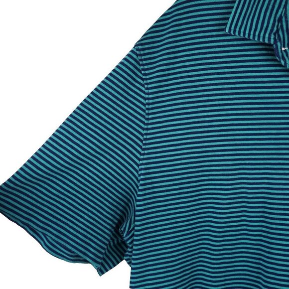 Untuckit Mens Large Segura Polo Shirt Teal & Navy Striped‎ 100% Pima Cotton - Picture 4 of 7